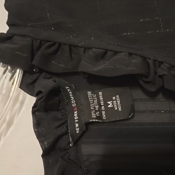 Blouse, NY & Company, Black Silver, Sheer, Sleeveless, Ruffled, V-neck, Med, - Picture 4 of 10